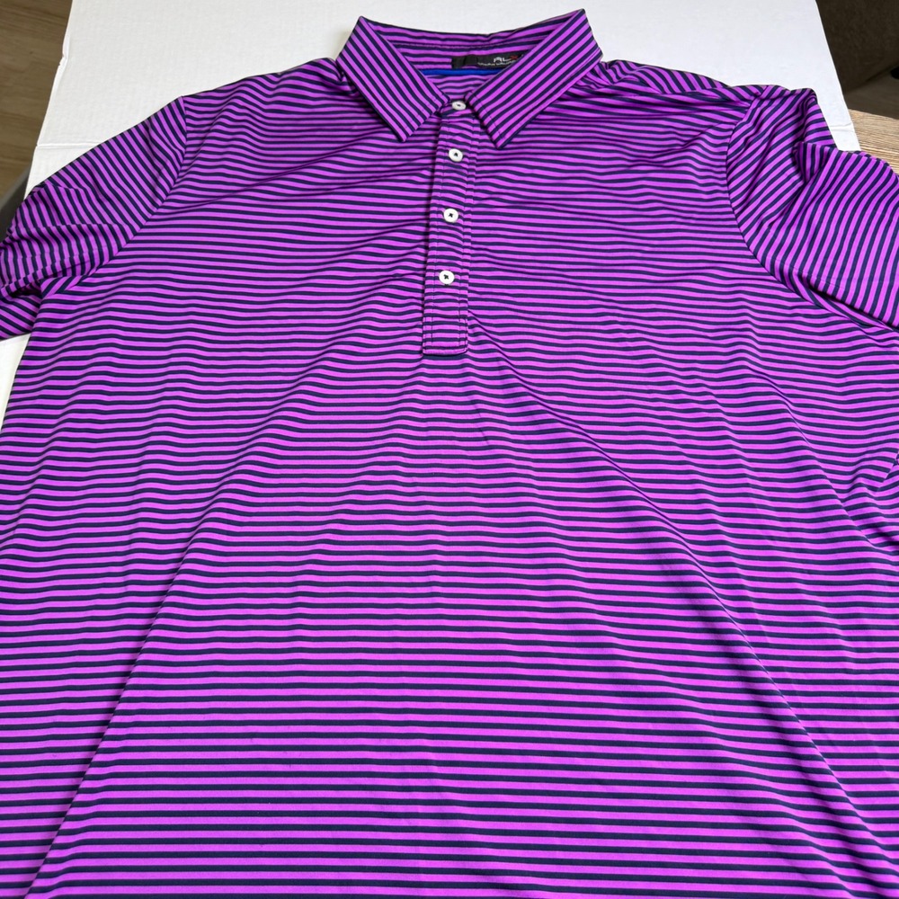 RLX Ralph Lauren Mens XXL Purple Striped Harbour Town Golf Links Polo Shirt